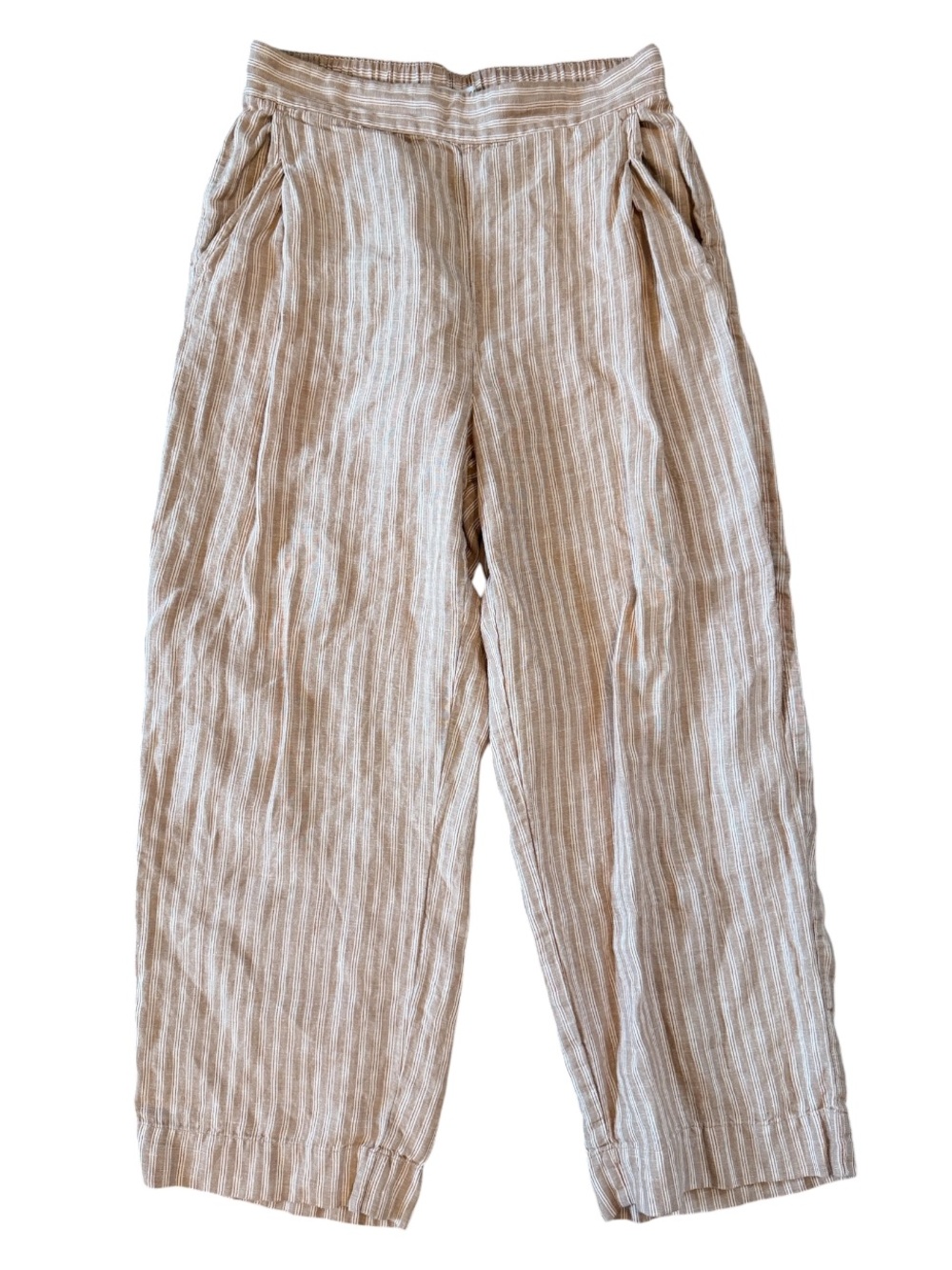 Madewell Light Beige Striped Wide-Leg Linen Pants